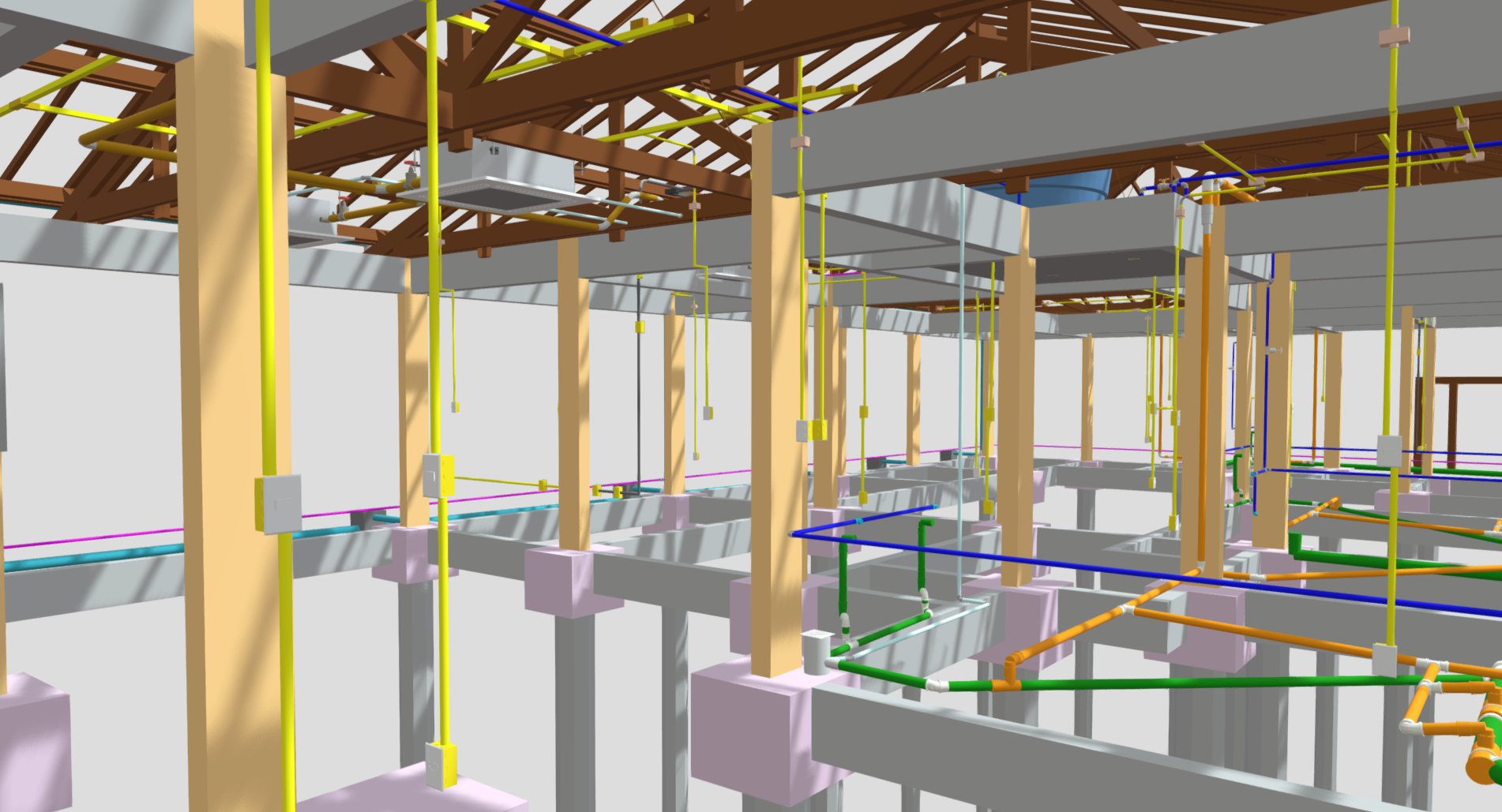 Modelo BIM com estrutura e instalações compatibilizadas